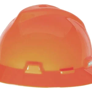 Casco ala ancha  naranja, suspensión Fas-Trac III. V-Gard. Marca MSA, Modelo 10032847.
