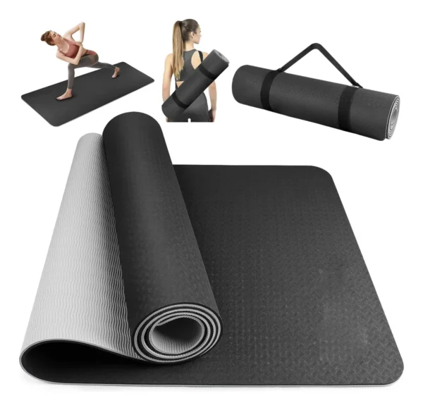 183 x 61CM Tapete de Yoga Antideslizante, Tapete para Ejercicio de Material TPE Ecológico, Portátil Esterilla para Yoga de 6mm G