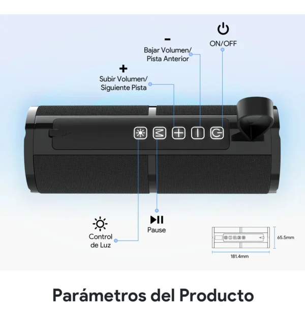 Bocina bluetooth, portátil, 1hora, altavoz, inalámbrico, color negro. - Image 3
