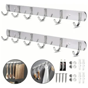 Gancho Perchero Set 2 Perchero Pared Acero Inox 6 Ganchos