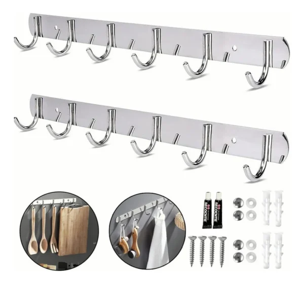 Gancho Perchero Set 2 Perchero Pared Acero Inox 6 Ganchos