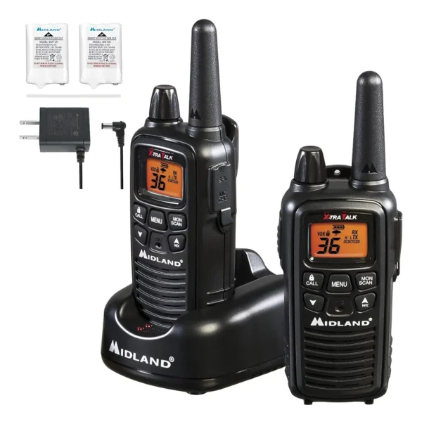 Midland LXT600VP3 Radio de 2 Vias 36 Canales Largo Alcance Rango de 48 Km Resistente al Agua 121 Codigos de Privacidad, Negro