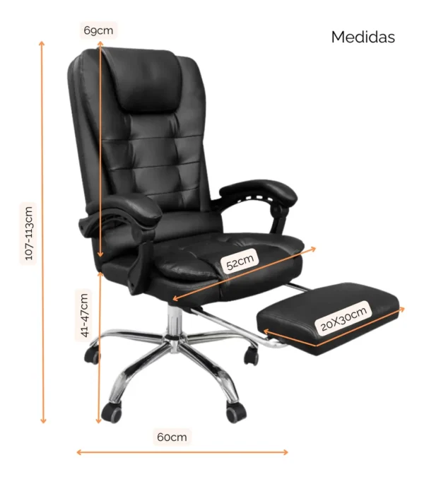 Silla de oficina ergonómica con reposapiés, reclinable, cómoda. - Image 2