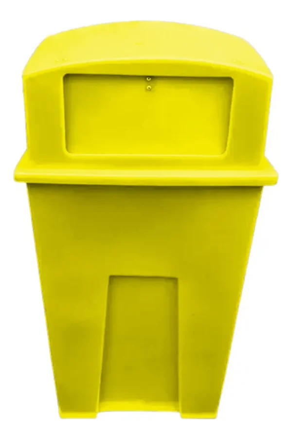 Contenedor con tapa desmontable color amarillo, 100 lts, largo 50 cm, ancho 56 cm, alto 100 cm.