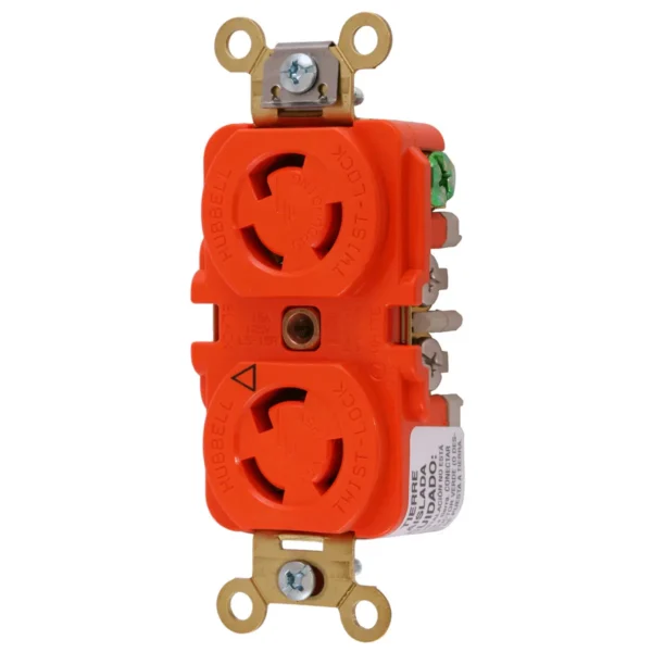 Toma de corriente dúplex Hubbell Twist-Lock®, 15 A, 125 V, 2 polos, 3 cables, conexión a tierra, L5-15R, terminal de tornillo,