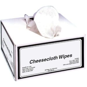Cheesecloth Wipes 18 x 36 pulgadas y se envasan en 60 unidades por caja dispensadora.