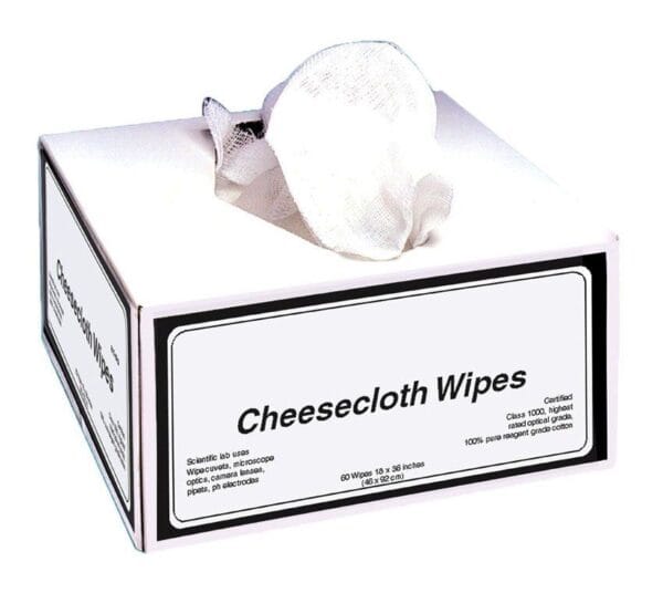 Cheesecloth Wipes 18 x 36 pulgadas y se envasan en 60 unidades por caja dispensadora.
