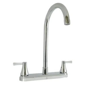 Llave mezcladora brillante para fregadero de 8 pulgadas. Marca Rugo.