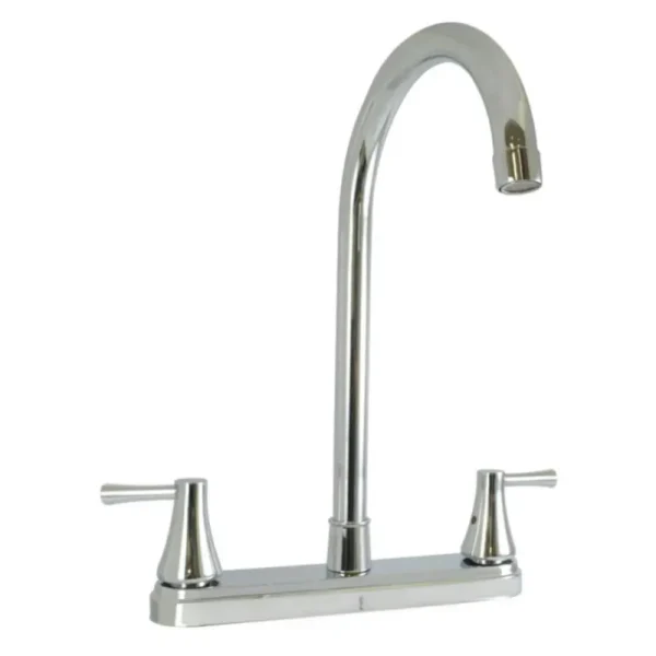 Llave mezcladora brillante para fregadero de 8 pulgadas. Marca Rugo.