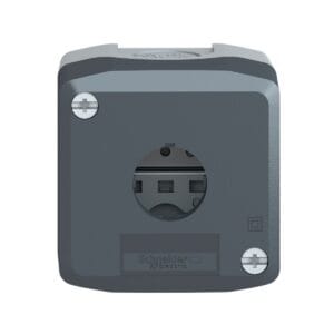 Caja vacía para pulsador, tapa gris oscura, 1 orificio. Marca Schneider Electric, Modelo XALD01.