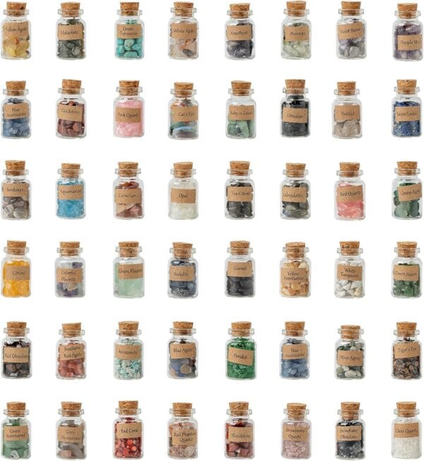 KHOCOEE 48pcs Different Crystals and Healing Stones, Gemstone and Crystals Bottles, Chakra Healing Crystals for Witchcraft, Grea
