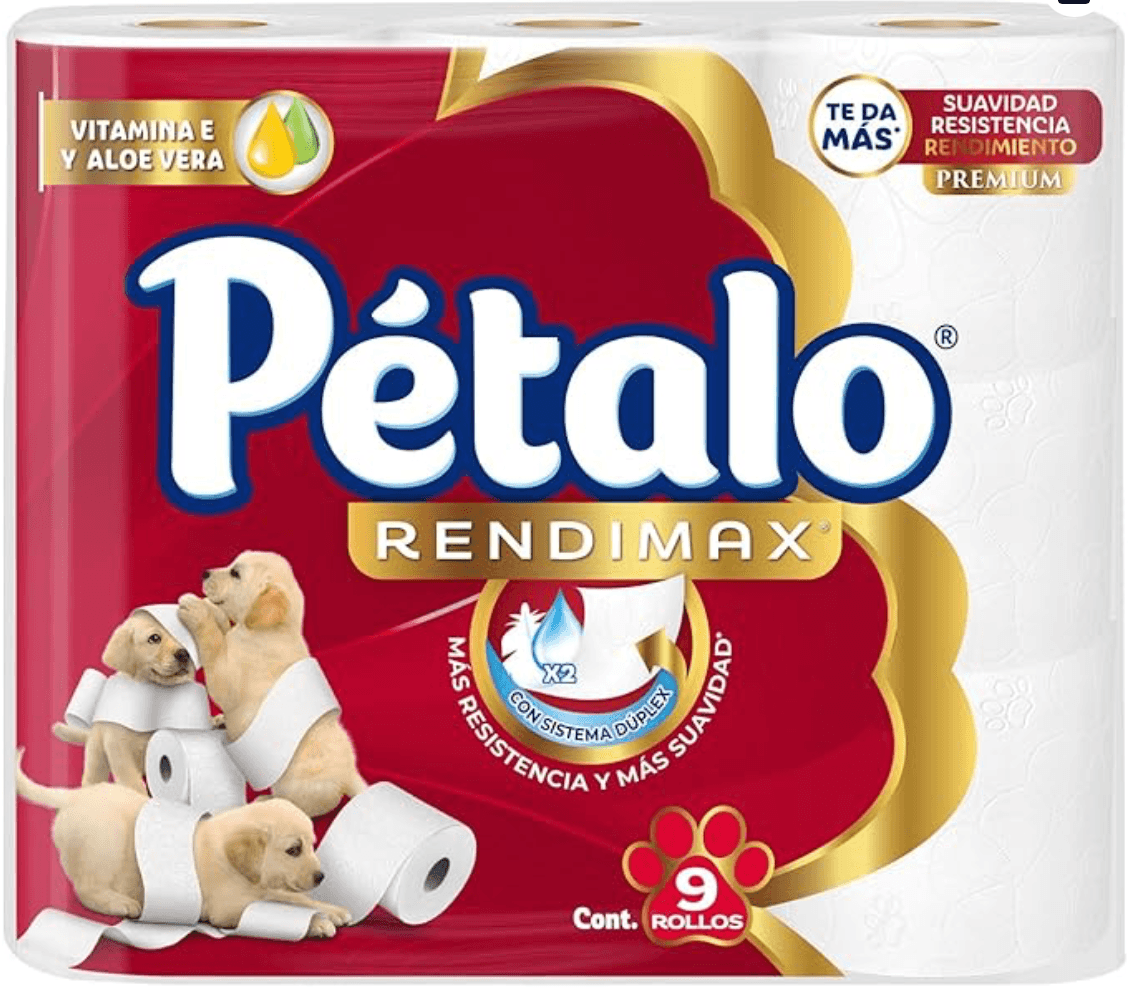 Papel higiénico Pétalo Rendimax 18 rollos con 280 hojas dobles c/u