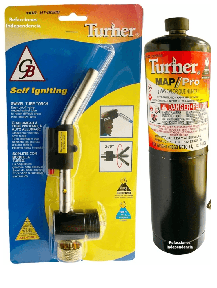 Kit soplete con boquilla para soldar refrigeración. Marca Turner, Modelo HT-802B.