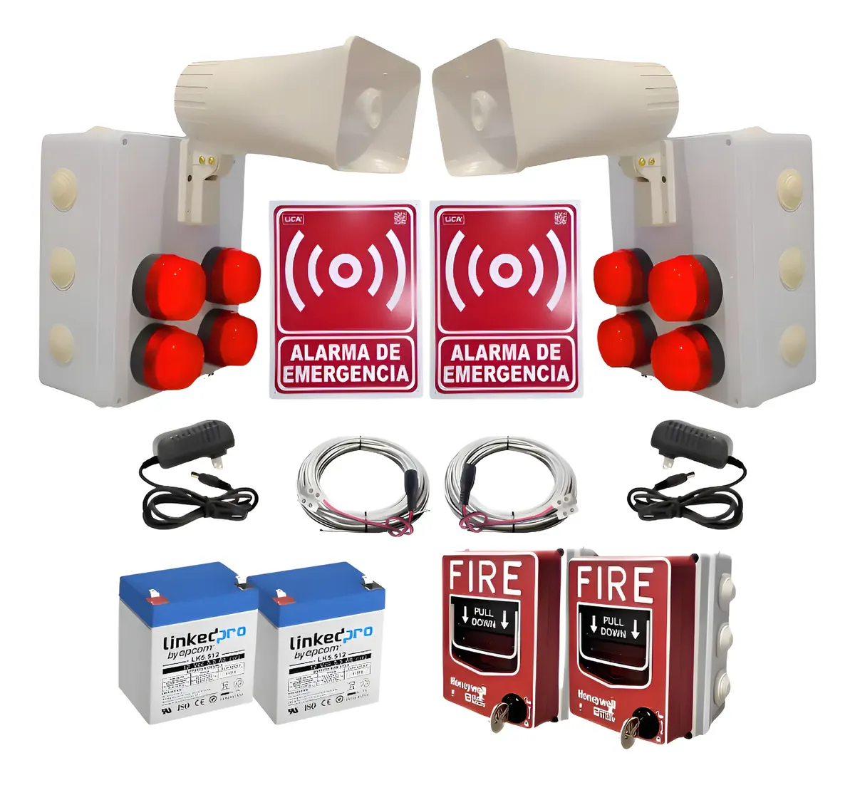 Alarma De Incendio Manual Kit 2pza Completo Protección Civil Rojo