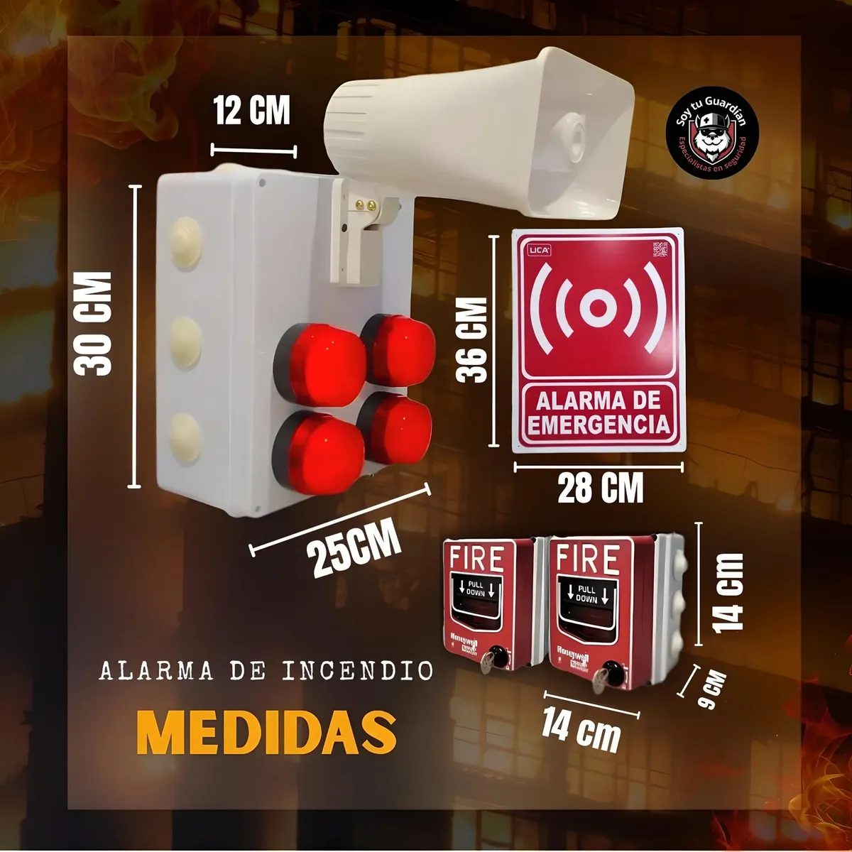 Alarma De Incendio Manual Kit 2pza Completo Protección Civil Rojo - Image 2